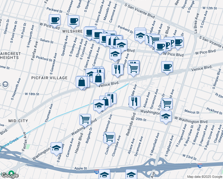 map of restaurants, bars, coffee shops, grocery stores, and more near 1618 Burnside Avenue in Los Angeles