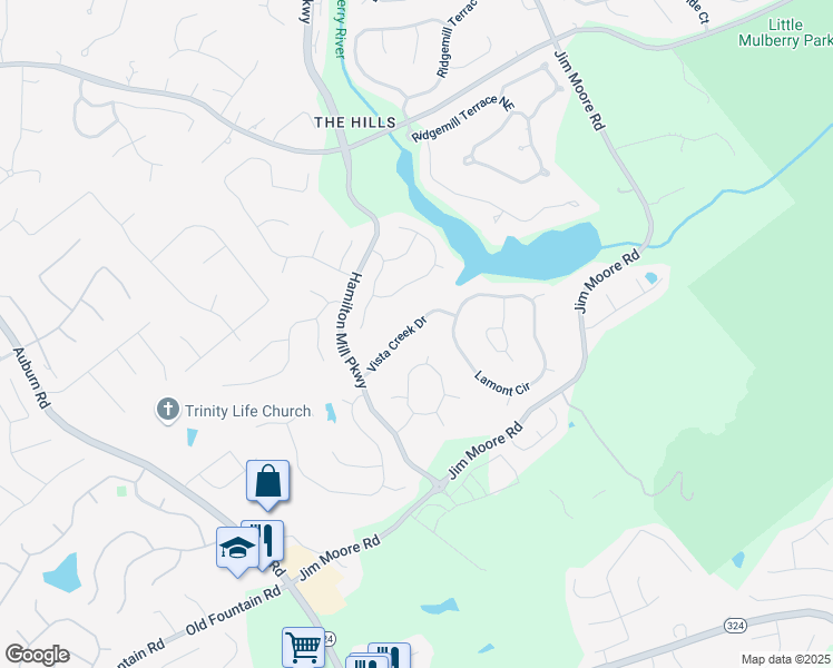 map of restaurants, bars, coffee shops, grocery stores, and more near 3350 Vista Creek Drive in Dacula