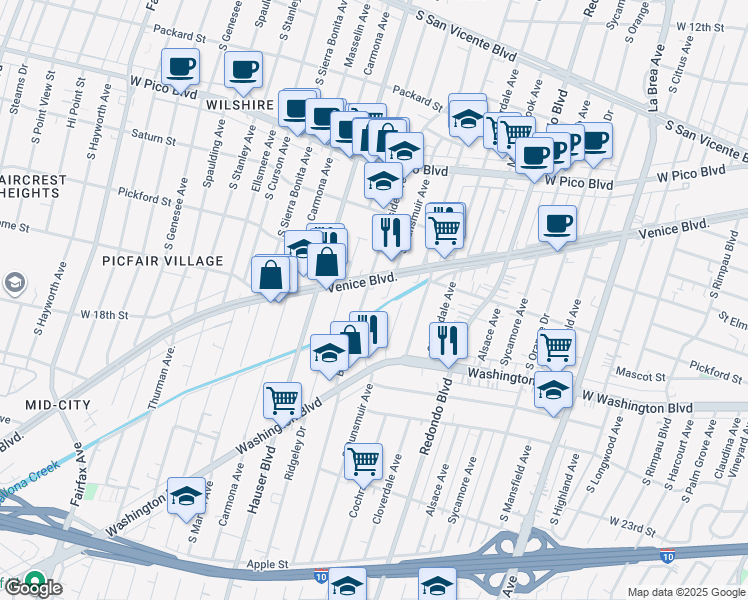 map of restaurants, bars, coffee shops, grocery stores, and more near 1618 Burnside Avenue in Los Angeles