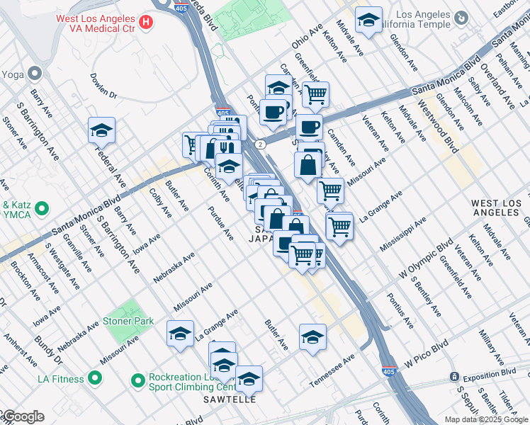 map of restaurants, bars, coffee shops, grocery stores, and more near 1800 Sawtelle Boulevard in Los Angeles