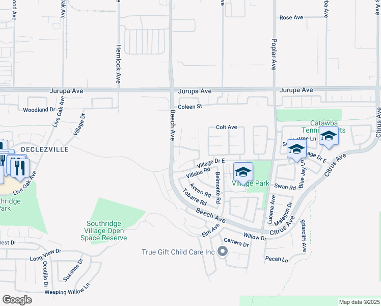 map of restaurants, bars, coffee shops, grocery stores, and more near 15383 Chaps Lane in Fontana