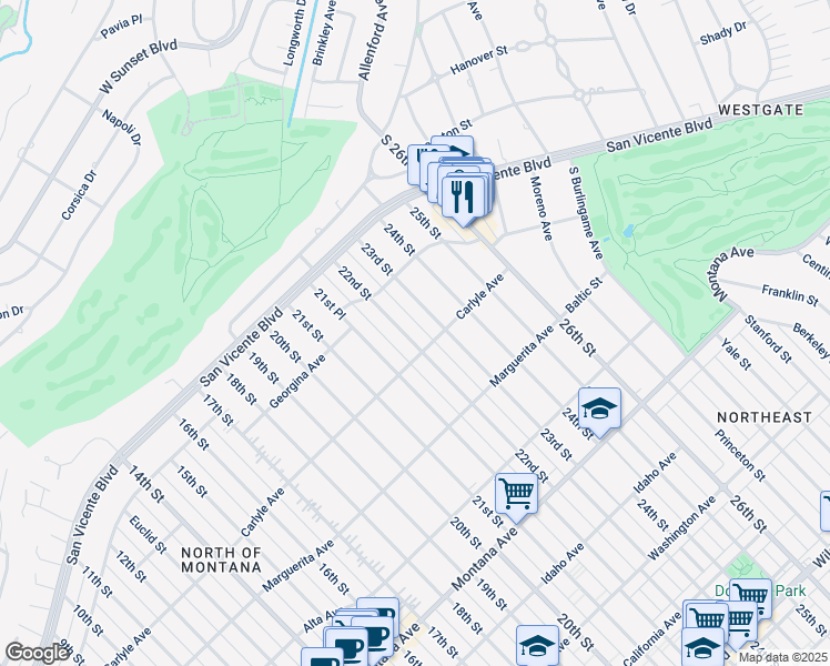map of restaurants, bars, coffee shops, grocery stores, and more near 363 22nd Street in Santa Monica