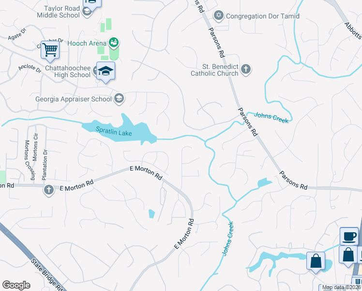 map of restaurants, bars, coffee shops, grocery stores, and more near 230 Creekside Park Drive in Alpharetta