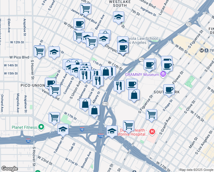 map of restaurants, bars, coffee shops, grocery stores, and more near 1332 West 12th Place in Los Angeles