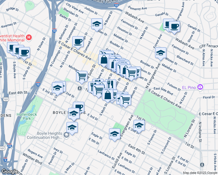 map of restaurants, bars, coffee shops, grocery stores, and more near 2602 Michigan Avenue in Los Angeles