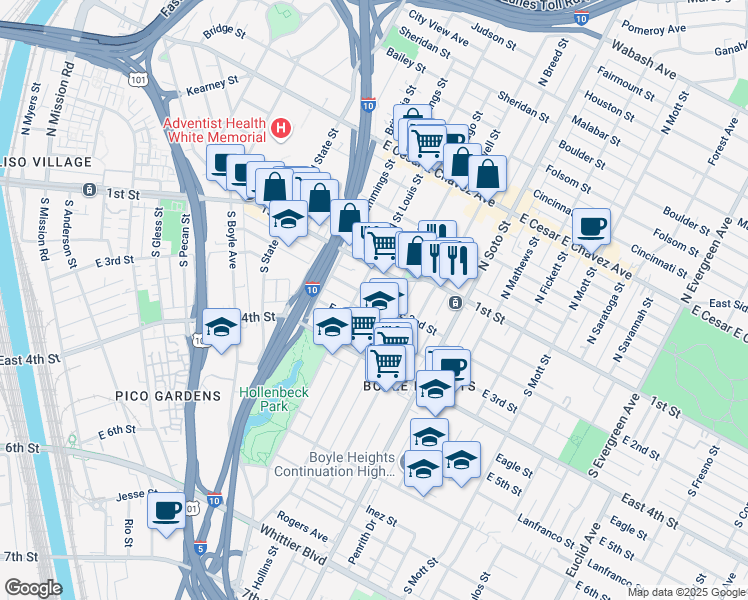 map of restaurants, bars, coffee shops, grocery stores, and more near in Los Angeles