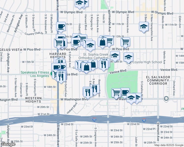 map of restaurants, bars, coffee shops, grocery stores, and more near in Los Angeles
