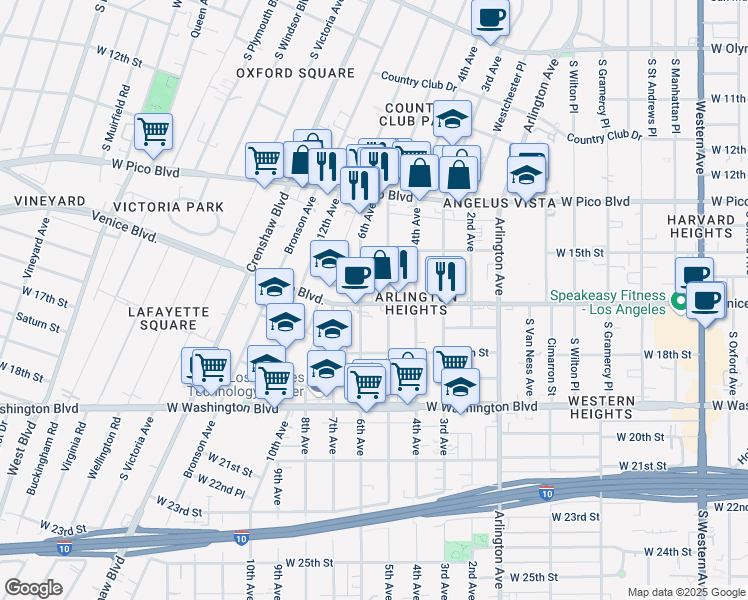 map of restaurants, bars, coffee shops, grocery stores, and more near 1547 5th Avenue in Los Angeles