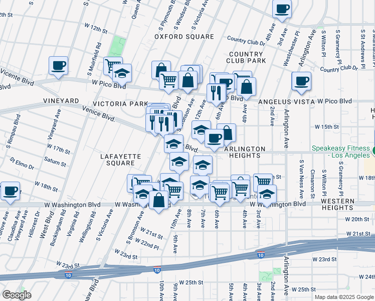 map of restaurants, bars, coffee shops, grocery stores, and more near in Los Angeles