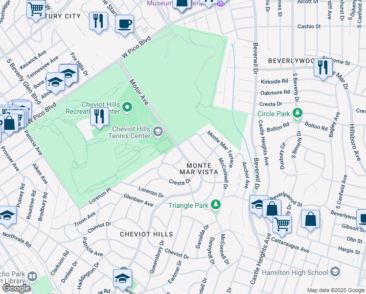 map of restaurants, bars, coffee shops, grocery stores, and more near in Los Angeles