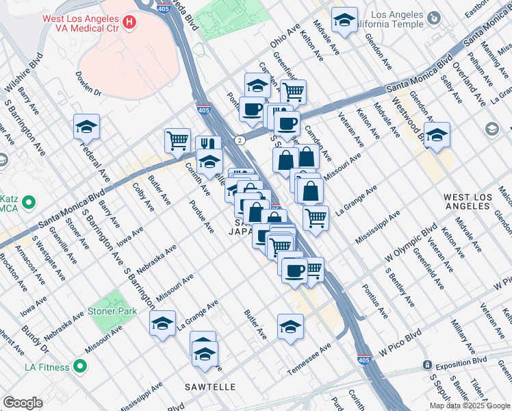 map of restaurants, bars, coffee shops, grocery stores, and more near 1819 Beloit Avenue in Los Angeles