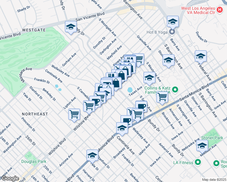 map of restaurants, bars, coffee shops, grocery stores, and more near in Los Angeles