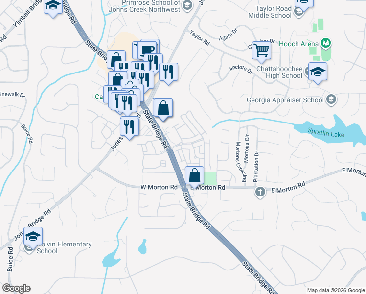 map of restaurants, bars, coffee shops, grocery stores, and more near 4791 Abberley Lane in Alpharetta