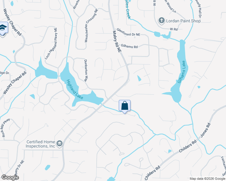 map of restaurants, bars, coffee shops, grocery stores, and more near 3885 Mabry Road Northeast in Roswell