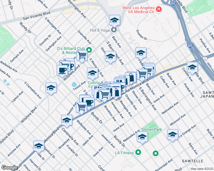 map of restaurants, bars, coffee shops, grocery stores, and more near in Los Angeles County