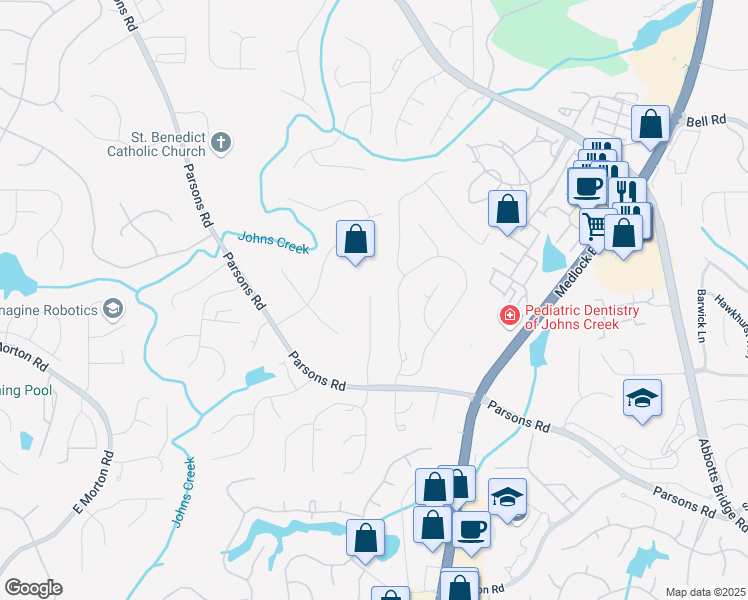 map of restaurants, bars, coffee shops, grocery stores, and more near 10615 Highgate Manor Court in Duluth