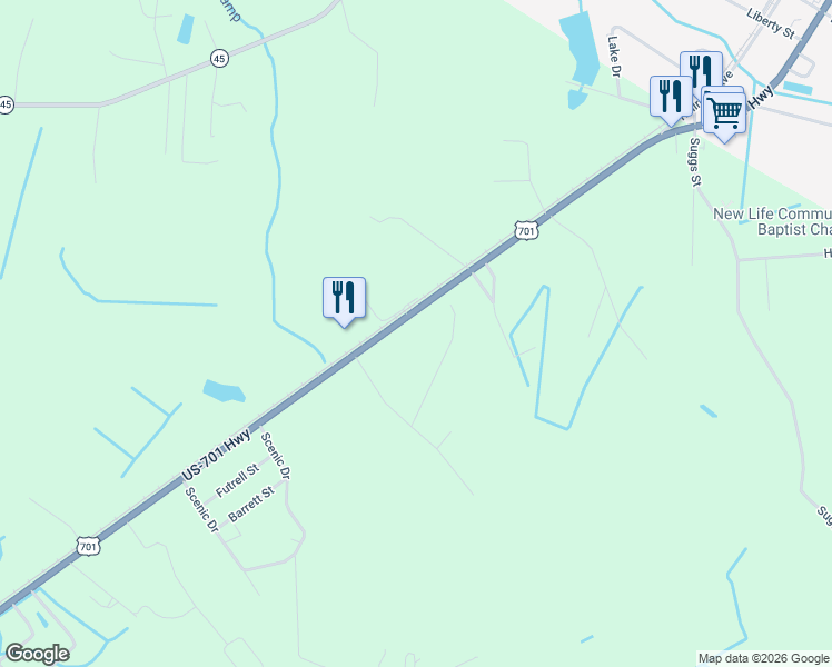 map of restaurants, bars, coffee shops, grocery stores, and more near 801 U.S. 701 in Loris