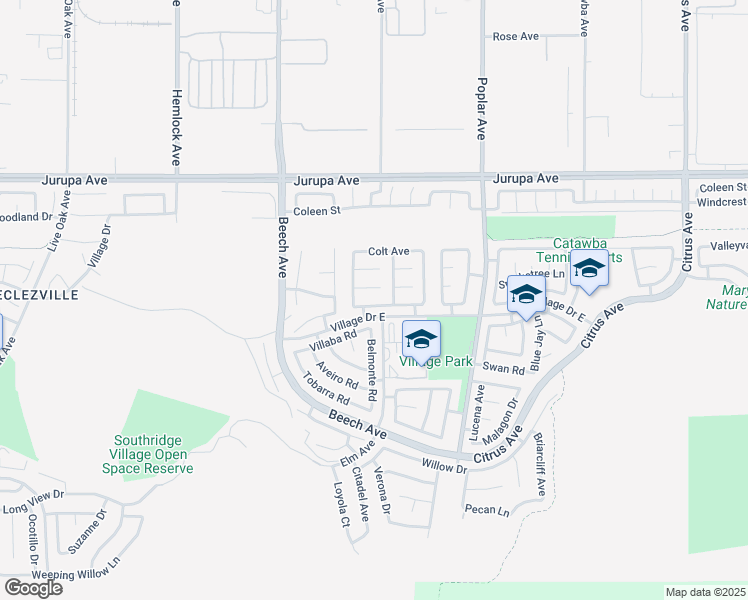 map of restaurants, bars, coffee shops, grocery stores, and more near 15476 Old Castle Road in Fontana