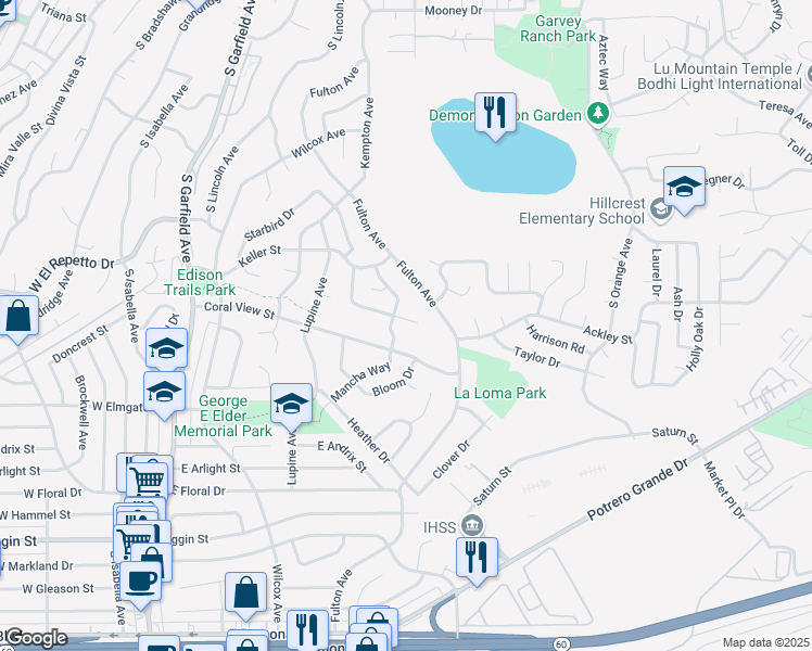 map of restaurants, bars, coffee shops, grocery stores, and more near 1837 Whitehurst Drive in Monterey Park