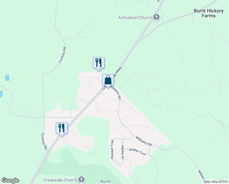 map of restaurants, bars, coffee shops, grocery stores, and more near 86 Williams Road in Dallas