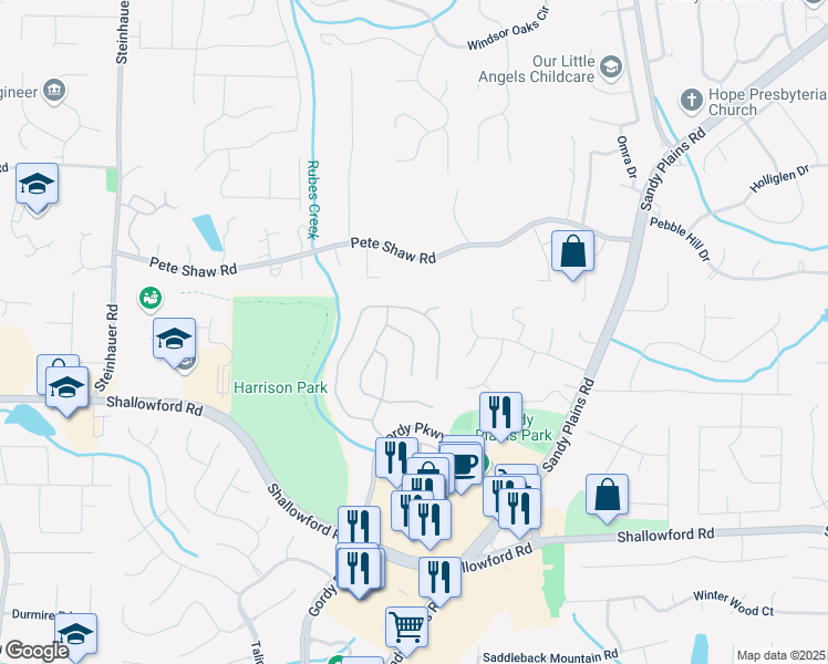 map of restaurants, bars, coffee shops, grocery stores, and more near 4016 Upland Trce in Marietta