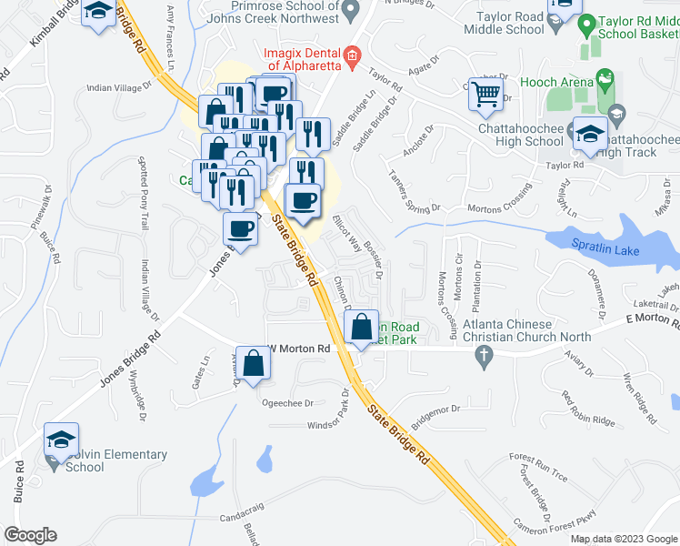 map of restaurants, bars, coffee shops, grocery stores, and more near 4791 Abberley Lane in Alpharetta
