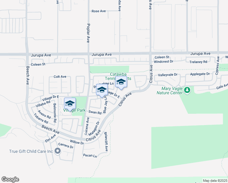map of restaurants, bars, coffee shops, grocery stores, and more near 15849 Firethorn Road in Fontana