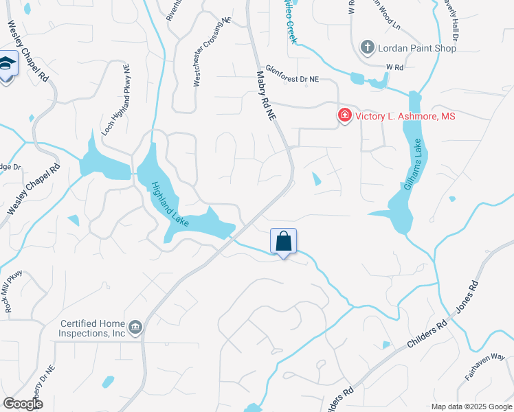 map of restaurants, bars, coffee shops, grocery stores, and more near 3885 Mabry Road Northeast in Roswell