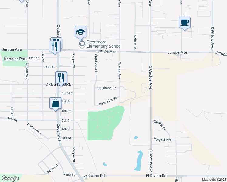 map of restaurants, bars, coffee shops, grocery stores, and more near 18975 Lusitano Drive in Bloomington