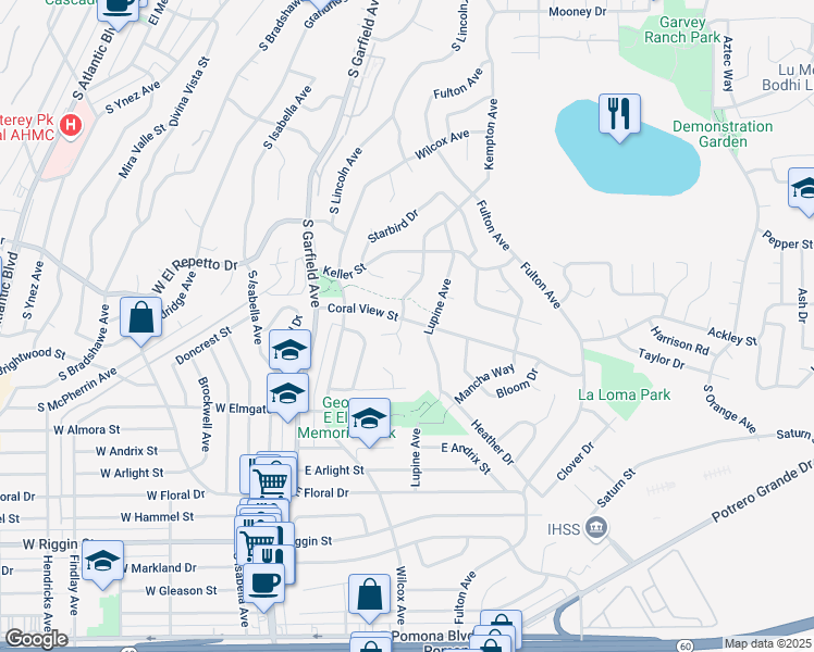 map of restaurants, bars, coffee shops, grocery stores, and more near 1800 Kempton Avenue in Monterey Park