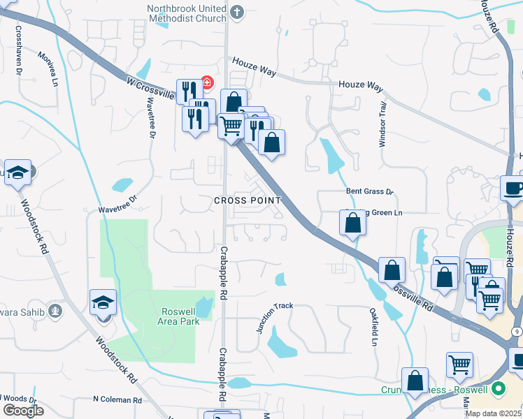 map of restaurants, bars, coffee shops, grocery stores, and more near 255 Kendemere Pointe in Roswell