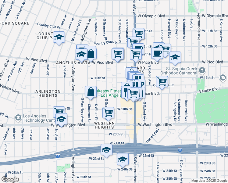 map of restaurants, bars, coffee shops, grocery stores, and more near in Los Angeles