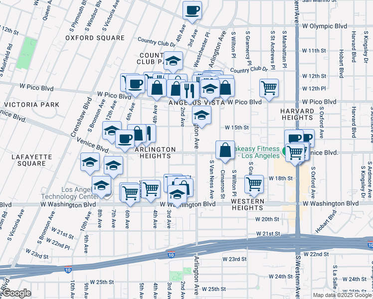map of restaurants, bars, coffee shops, grocery stores, and more near in Los Angeles