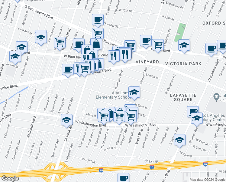 map of restaurants, bars, coffee shops, grocery stores, and more near 4826 Saturn Street in Los Angeles