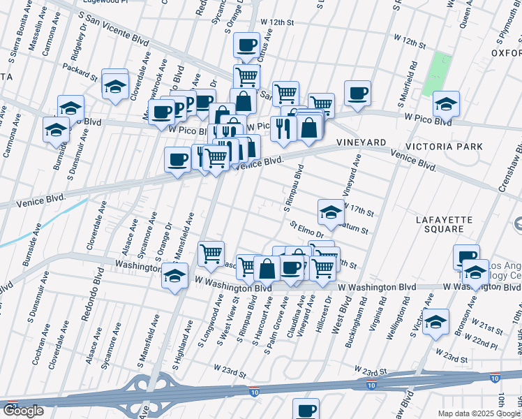 map of restaurants, bars, coffee shops, grocery stores, and more near 4826 Saturn Street in Los Angeles