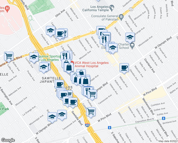 map of restaurants, bars, coffee shops, grocery stores, and more near 2000 Camden Avenue in Los Angeles