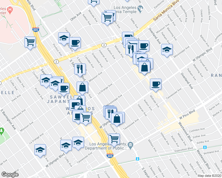map of restaurants, bars, coffee shops, grocery stores, and more near 2000 Camden Avenue in Los Angeles