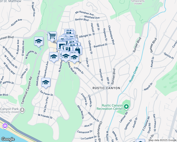 map of restaurants, bars, coffee shops, grocery stores, and more near 830 Fiske Street in Los Angeles