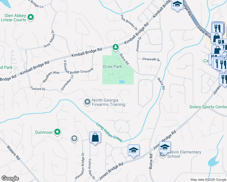 map of restaurants, bars, coffee shops, grocery stores, and more near 560 Tadfield Trce in Alpharetta
