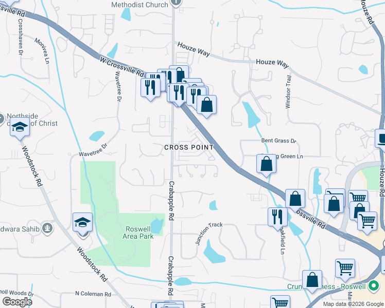 map of restaurants, bars, coffee shops, grocery stores, and more near 750 Calwood Chase in Roswell