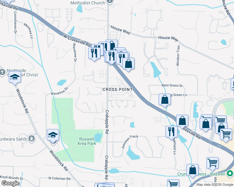 map of restaurants, bars, coffee shops, grocery stores, and more near 710 Calwood Chase in Roswell