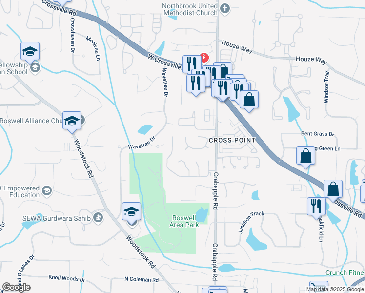 map of restaurants, bars, coffee shops, grocery stores, and more near 310 Bloomfield Court in Roswell