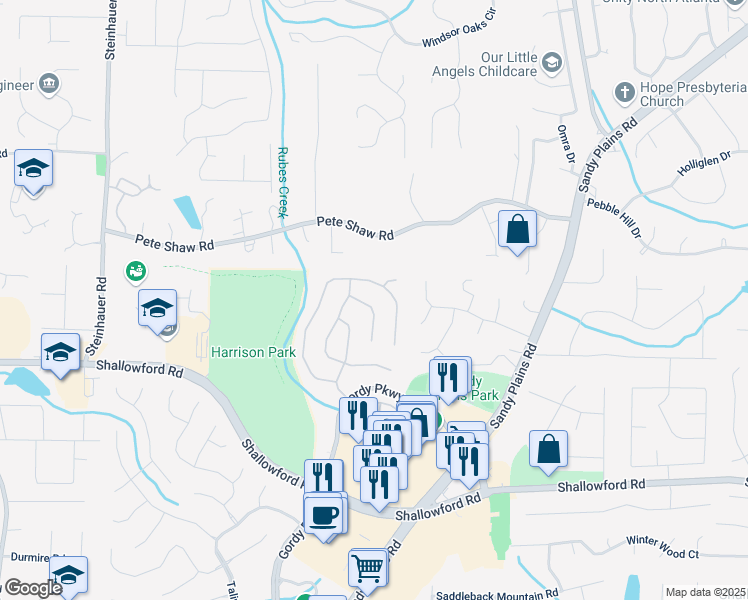 map of restaurants, bars, coffee shops, grocery stores, and more near 4016 Upland Trce in Marietta