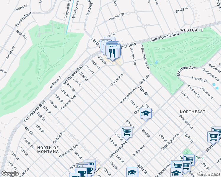 map of restaurants, bars, coffee shops, grocery stores, and more near 401 23rd Street in Santa Monica