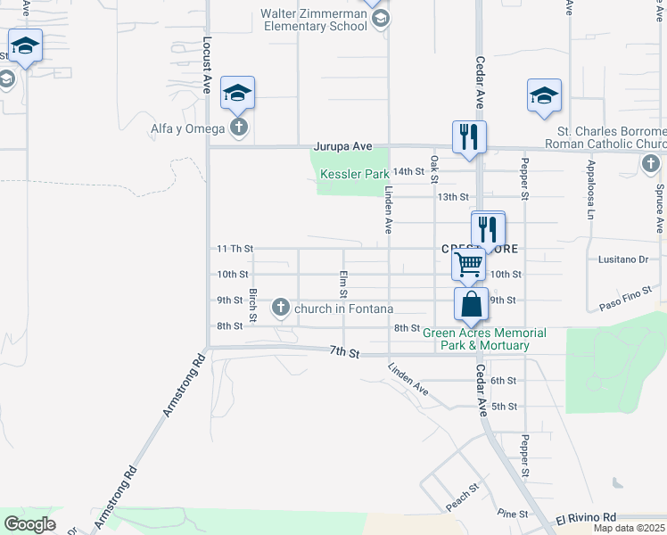 map of restaurants, bars, coffee shops, grocery stores, and more near 18378 10th Street in Bloomington