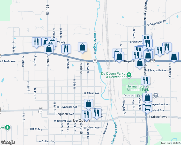 map of restaurants, bars, coffee shops, grocery stores, and more near 209 West Janssen Avenue in De Queen