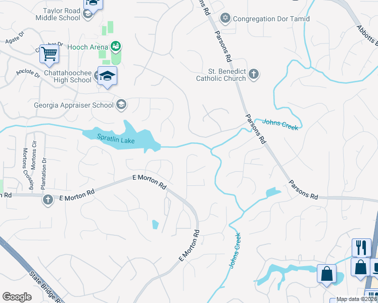map of restaurants, bars, coffee shops, grocery stores, and more near 230 Creekside Park Drive in Alpharetta
