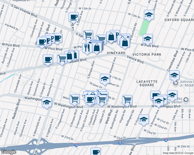 map of restaurants, bars, coffee shops, grocery stores, and more near 4634 West 17th Street in Los Angeles