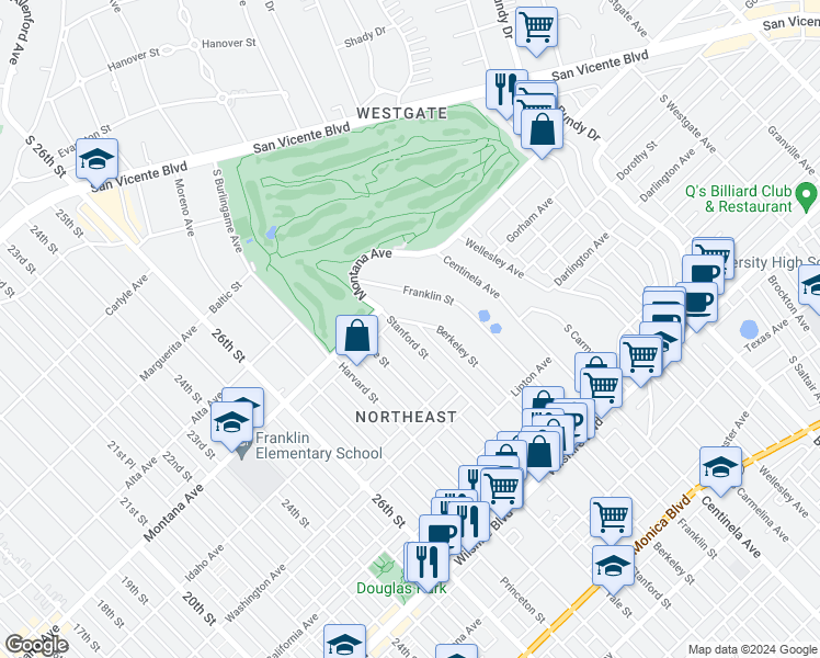 map of restaurants, bars, coffee shops, grocery stores, and more near 830 Berkeley Street in Santa Monica
