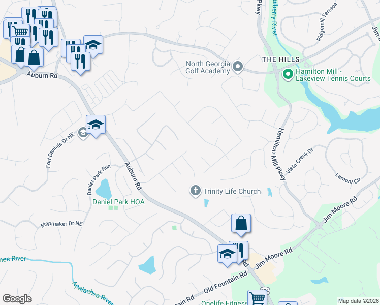 map of restaurants, bars, coffee shops, grocery stores, and more near 3091 McCannon Mill Drive in Dacula